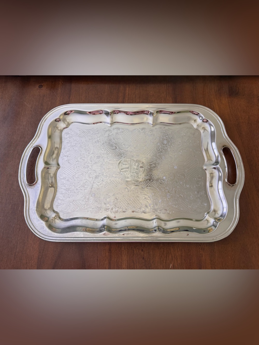 Vintage SHELTON WARE NYC SILVER BREAKFAST TRAY WITH ETCHED DESIGN 18.5 X 12 IN
